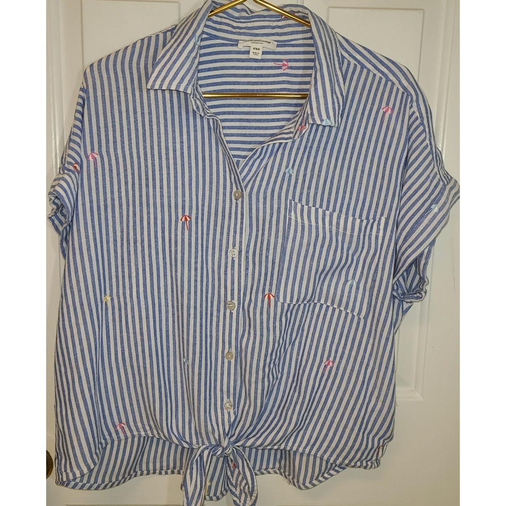 Embroidered Beach Umbrellas Beach Lunch Lounge Pinstripe tied front button M